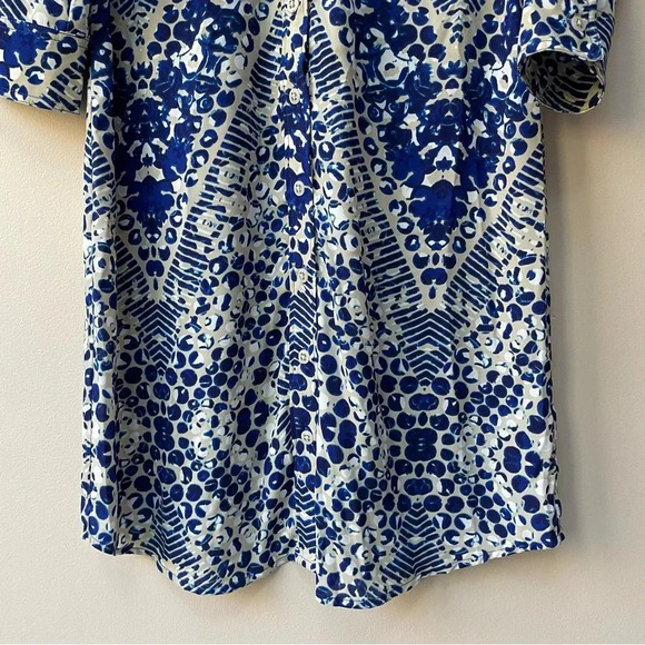 Cabi Style 422 Blue Jewel Print Button Down Shirt Dress Roll Tab Sleeve Size S - Picture 6 of 12